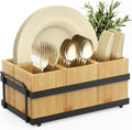 Silverware Caddy for Party, Bamboo Utensil Caddy with 4 Removable Compartments.