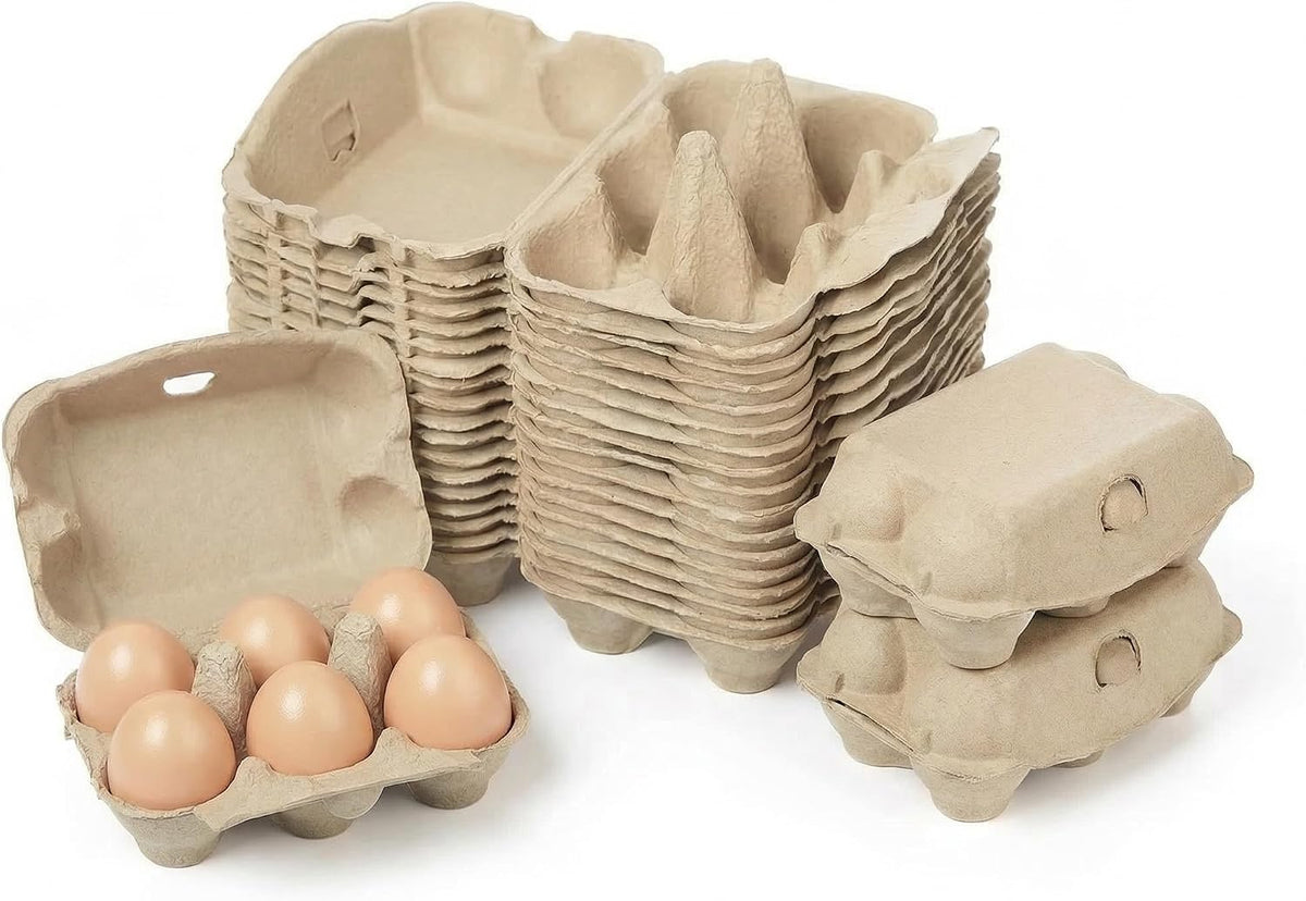 40 Pack Half Dozen Egg Cartons Bulk 6 Count, Empty Natural Paper Pulp Egg Cartons Reusable, Strong Sturdy Design Made from Natural Cardboard