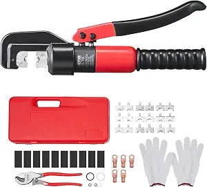 VEVOR Crimping Tool, AWG12-2/0 Copper And Aluminum Terminal Battery Lug Hydraulic Crimper, with a Cutting Pliers, Gloves, 5pcs Copper Ring Connectors, 8 x Heat Shrink Sleeves and a Blow Moulded Case