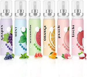 6PCS Fresh Breath Spray,Fruity Flavour Mouth Spray Freshener Spray Set for Mouth,Peaches,Oranges,Watermelon,Grapes,Lychee