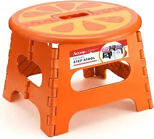 ACSTEP 9 Inch Folding Step Stool for Kids, Sturdy Collapsible Step Stool Foldable Up to 300 lbs for Toddlers, Non Slip Foot Stools with Handle for Kitchen, Bathroom, Bedroom, Outdoor, Orange