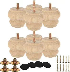 SENENQU Set of 8 2 Inch Wooden Unfinished Bun Feet for Dresser Legs Couch Sofa Cabinet Ottoman DIY Replacement Wood Furniture Legs with Screw Sofa Replacement Parts