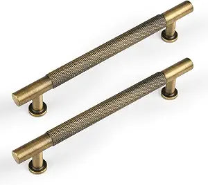 5" Knurled Solid Brass Cabinet Pulls, Antique Brass 5-Pack