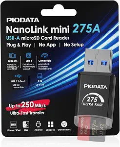 NanoLink mini USB-A Micro SD Card Reader Adapter, Black, 250MB/s