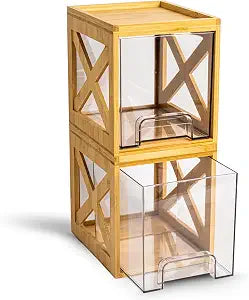 Bamboo Snack & Pantry Organizer, Stackable Pull-Out Drawers, 2 Pack
