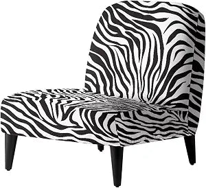 Zebra Stripe Print Accent Chair Without Arms, Non-Slip Wingback Chair Sofa Slipcover and Removable Furniture Protector Covers, Washable Armless Accent Chair Cover for Chairs