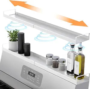 Extendable Steel Over the Stove Shelf for Back of Stove (16 to 30 Inches) Magnetic Stove Top Shelf for Kitchen Stove, Over Stove Shelf for Back of Stove - Over the Stove Spice Rack Shelf (White)