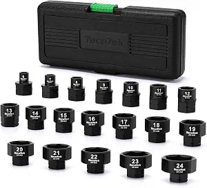 TecoTek 19-Piece 3/8-Inch Drive Metric Low Profile Impact Socket Set, Stubby Socket Set, 6mm-24mm, No Skips Sizes, 6 Point, Cr-Mo, Shorter Socket for Tight Areas