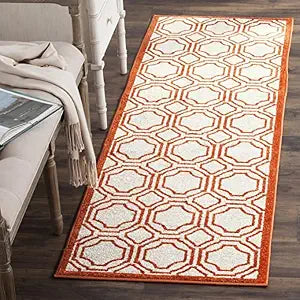 SAFAVIEH Amherst Collection Accent Rug - 2'6" x 4', Ivory & Orange, Geometric Design, Non-Shedding & Easy Care, Ideal for High Traffic Areas in Entryway, Living Room, Bedroom (AMT411F)