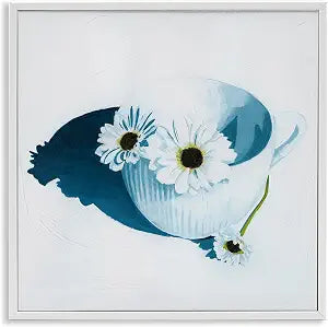 Daisies in Teacup Floral Still Life, 17 x 17 Inch Framed Gicle Print