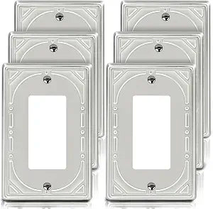 6 Pack Brushed Nickel Metal Decorator Outlet Cover Wall Plate