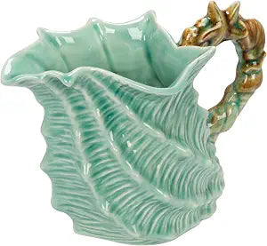 Creative Co-Op 1 qt Stoneware ShellShaped Pitcher with Starfish & Shell Handle, Blue