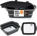 Collapsible Cutting Board(2.11 Gal/8L), BBQ Prep Tub with Locking Lid, Foldable Camping Sink with Colander, Multifunction Dish Basin for Kitchen, Bowl, Vegetable and Fruit, Storage Basket for Picnic