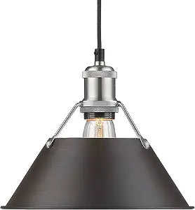 Orwell Medium Pendant - 10" Pewter with Rubbed Bronze Shade