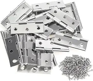 30 Pieces Stainless Steel Folding Hinges, 1.73 Inch Cabinet Hinges, Small Door Hinges with 180 Screws for Wooden Cabinets, Boxes, Crafts and Lightweight Projects