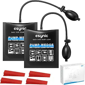 eSynic 2 Pack Large Air Wedge Bag Kit with 4 Wedges-Load-Bearing 300lbs-Heavy-Duty Air Door Lifting Tool with Quick-Release Valve-Up to 2.4" Lift Heightfor Door/Window Install