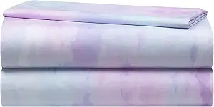 Heritage Kids 3-Piece Twin Sheet Set,Purple Watercolor Tie-Dye Design,Includes Fitted Sheet, Flat Sheet & Pillowcase,Soft Microfiber Bedding for Girls & Teens