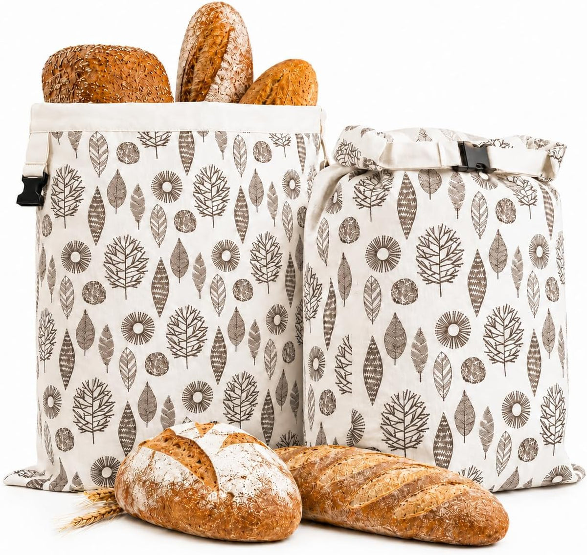 2 Pack Zippered Beeswax Bread Bags, 17x13 Inches Large Cotton Reusable Storage Bags, Freezer Safe for Sourdough, Homemade Bread, Baguette, Kitchen Baking Freshness Keeping Supplies