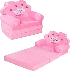MOONBEEKI Kids Couch Fold Out, Foldable Princess Chair for Toddlers, Pink