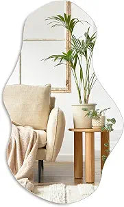 PERFNIQUE Irregular Wall Mirror Asymmetrical Mirror, 28''x17'' Decorative Modern Mirror for Bathroom Bedroom Living Room Entryway, Cloud Frameless, Wall Mounted (28''x17'', Cloud)