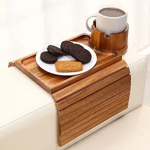 SINWANT Couch Cup Holder Tray,Fit Sofa Armrests 6.3" and Wider,Acacia