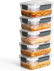 YORY 5cup Plastic Food Storage Containers With Lids For Lunch Meal Prep,5pk