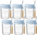 16oz Glass Overnight Oats Containers with Lids and Spoons, 6 Pack Blue