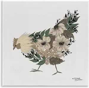 Floral Chicken Farm Still Life, 12 x 12 Inch Mounted Print on Wall Plaque