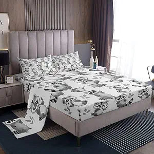jejeloiu Cute Gray Raccoon Bed Sheets Set Twin Size Deep Pocket