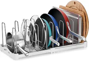 EVERIE Pot Lid Organizer, Adjustable 12.6"-21.5" Bakeware Rack for Cabinet