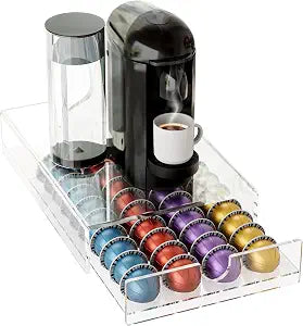 Acrylic Coffee Pod Organizer for Nespresso Vertuo Pod Holder 40 Pods Clear Vertuo Pod Storage Drawer (1 Tier) (Clear)