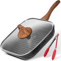 ESLITE LIFE 9.5 Inch Nonstick Grill Pan with Lid & Tongs, Black
