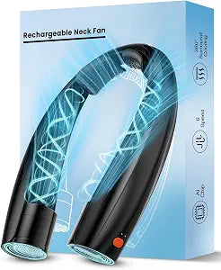 Portable Neck Fan, 6 Speeds Rechargeable Personal Fan with AI Chips, Hands-Free 360 Faster Cooling Wearable Fan, Ultra Quiet for Home, Office, Travel, Indoor, Outdoor - Black