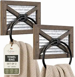 Autumn Alley Rustic Towel Ring, Farmhouse Wall Mounted Wood Bathroom Decor