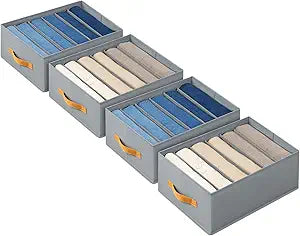 DIMJ Wardrobe Clothes Organizer - Foldable Closet Drawer Organizer Dividers for Jeans, Pants, Sweater, T Shirt, Storage Bins with Handles for Shelf
