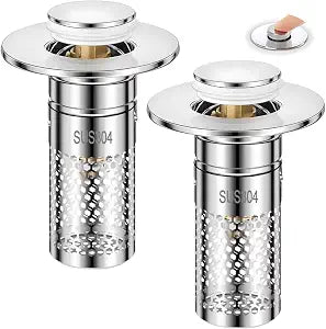 Bathroom Sink Stopper with Hair Catcher, 2Pcs Pop Up Sink Drain Filter with Removable Stainless Steel Filter Basket Hair Catcher, for US 1.06''-1.45'' Drain, for Bathroom Sink Stopper Replacement