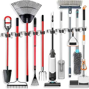 IMILLET 2 Pack Broom Holder Wall Mount Stainless Steel Mop Organizer