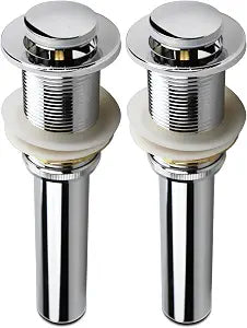 Bathroom Sink Pop Up Drain Assembly Without Overflow Fits 1.57 to 2.36 Inch Sink Openings with 1-1/4 Inch Tailpiece Small Cap Solid Brass Drain Stopper (Polished Chrome) (Pack of 2)
