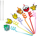 30pcs Electric mouse Straws Pokemon Party Supplies Favors With 2pcs Cleaning Brush Plastic Reusable Straws Birthday Party Supplies For Boys Girls