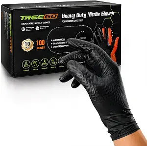 TREEGO 10 Mil Heavy Duty Black Nitrile Mechanic Gloves, 100 Count M