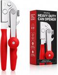 Heavy Duty Can Opener for Large and Small Cans - Manual Stainless Steel Can Opener with Ergonomic Long Handles - 360 Smooth Crank, Non Slip Grip, 2 in 1 Bottle Opener for Home, Cafes and Restaurants
