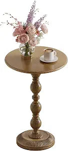 Antique Gold Metal Side Table,Pedestal Table for Living Room