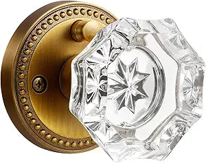 Door Knob Antique Brass Privacy Crystal Glass Interior 1 Pack