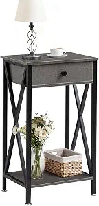 VECELO Tall Nightstand,27.6 inch Wooden End Table with Metal X-Frame,Side Table with Drawer and Storage Shelf for Living Room Bedroom Entryway Small Spaces