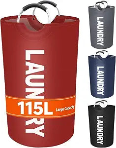 Vivicreate 115L Large Laundry Basket, Tall Collapsible Laundry Hamper with Aluminum Handles, Foldable Freestanding Clothes Storage Bin for Bedroom, Dorm, Bathroom (RED)