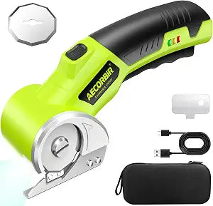 Cordless Electric Scissors: 4V Rechargeable Rotary Cardboard Cutter, 3000mAh Battery, with LED Light & Safety Lock, 2 Blades, Electric Box Cutter for Fabric Carpet Carton Plastic Leather Cloth