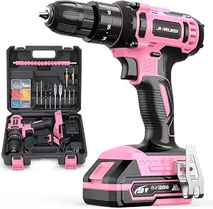 20V Cordless Drill, Electric Power Drill Set with Battery Charger and Carrying Case, 3/8 Keyless Chuck, 2 Variable Speed, 18+3 Torque, 72pcs Driver Bits and Belt Hook, Pink