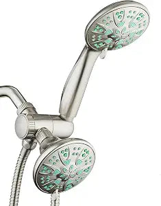 AquaDance Antimicrobial/Anti-Clog High-Pressure 30-setting Dual Head Combination Shower with Microban Nozzle Protection From Growth of Mold, Mildew & Bacteria for a Healthier Shower  Coral Green