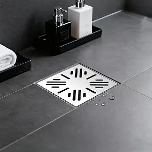 Square Shower Drain 4 inch, Brushed Nickel 304 Stainless Steel Floor Drain for Bathroom, Removable Tile Insert Grate Includes Hair Strainer