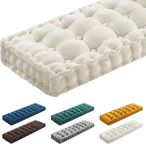 Geelin 42x16 Inch Bench Cushions for Indoor Furniture Chenille Velvet Beige Button Tufted Thicken Seat Pad Mat with Memory Foam, Window Floor Sofa Chair Cushion for Living Room Patio Porch Swing